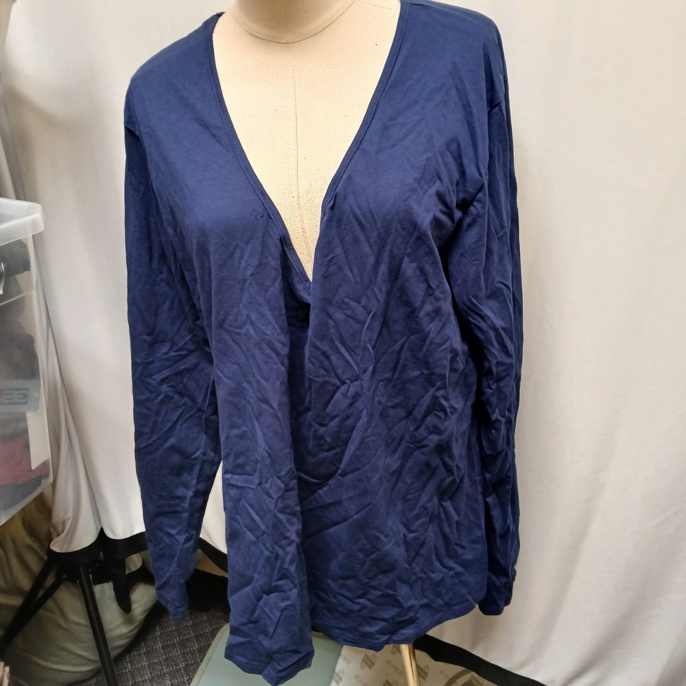 Deep V-Neck Long Sleeve Top in Navy Blue